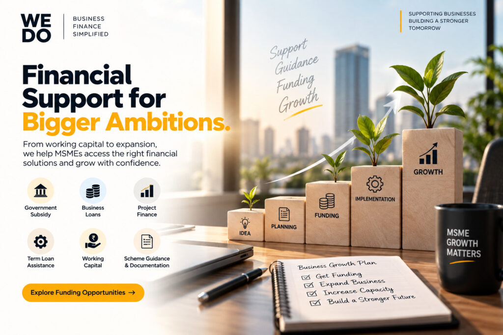 Financial support for MSMEs including government subsidy, business loans, project finance and working capital by WeDo FinServ
